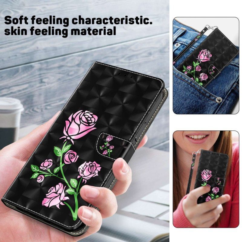 Folio-fodral Samsung Galaxy S23 5G Med Kedjar Strappy Graphic Rose