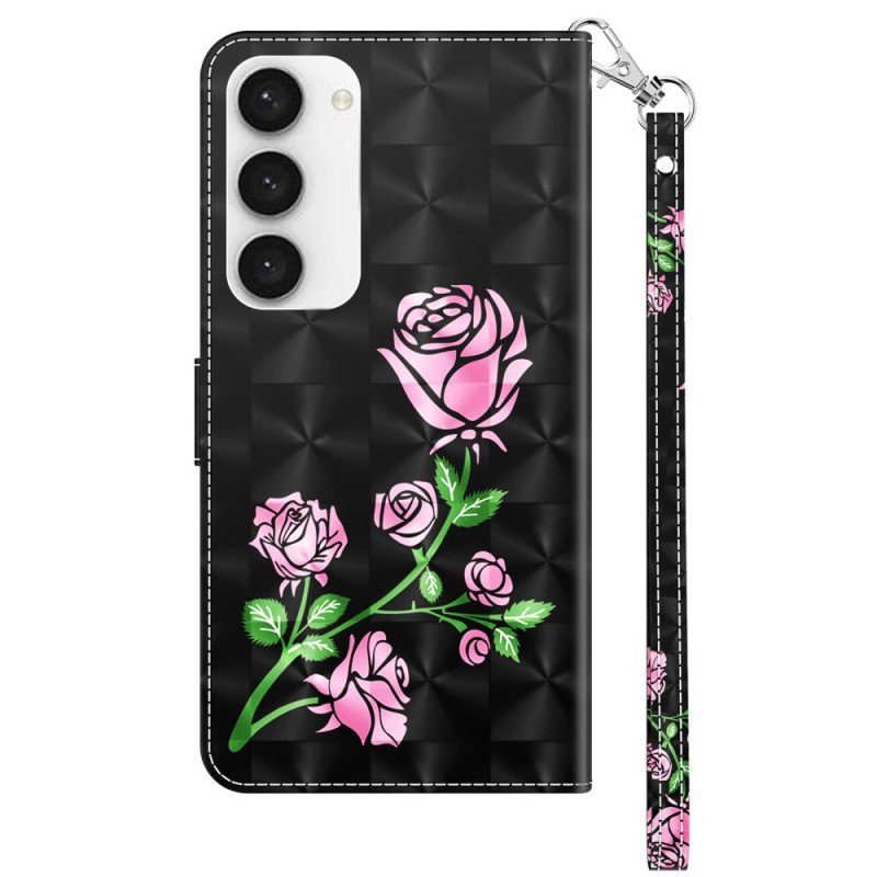 Folio-fodral Samsung Galaxy S23 5G Med Kedjar Strappy Graphic Rose