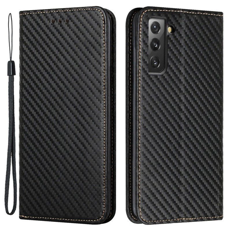 Folio-fodral Samsung Galaxy S23 Plus 5G Med Kedjar Läderfodral Strappy Carbon Fiber Style