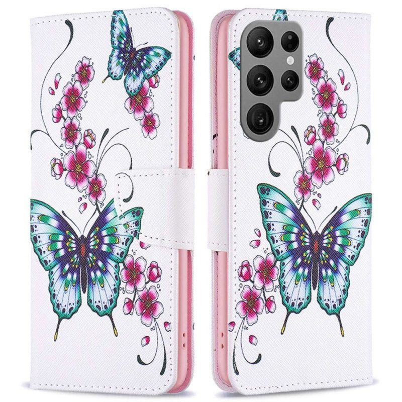 Folio-fodral Samsung Galaxy S23 Ultra 5G Avvisa Fjärilar
