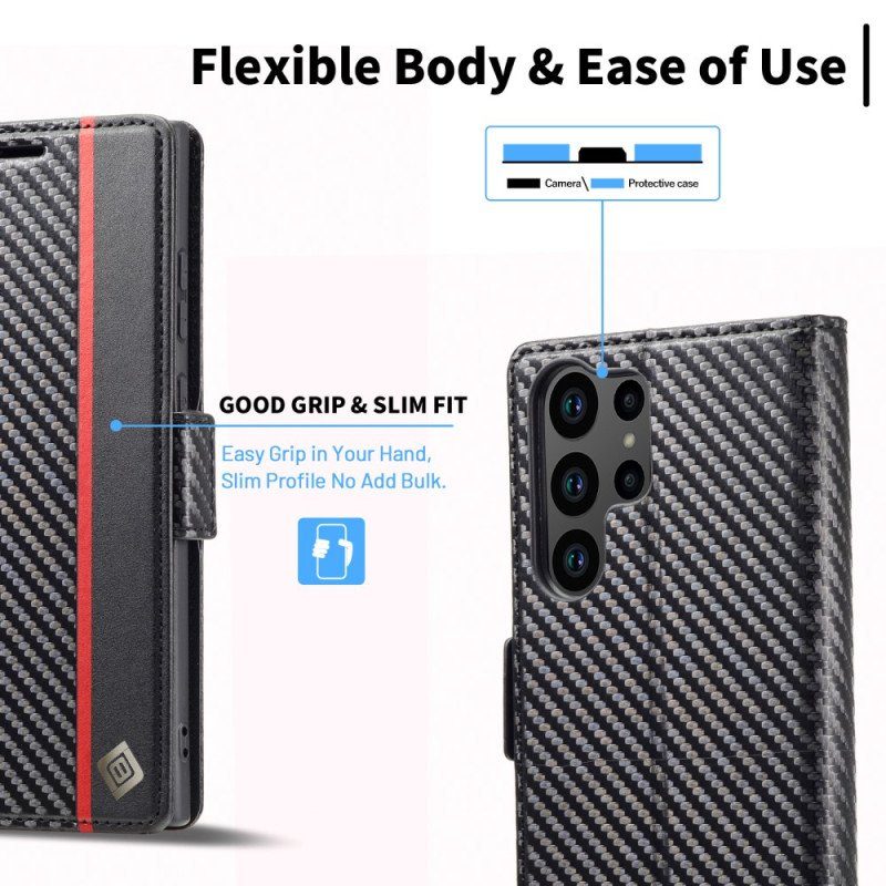 Folio-fodral Samsung Galaxy S23 Ultra 5G Läderfodral Kolfiber