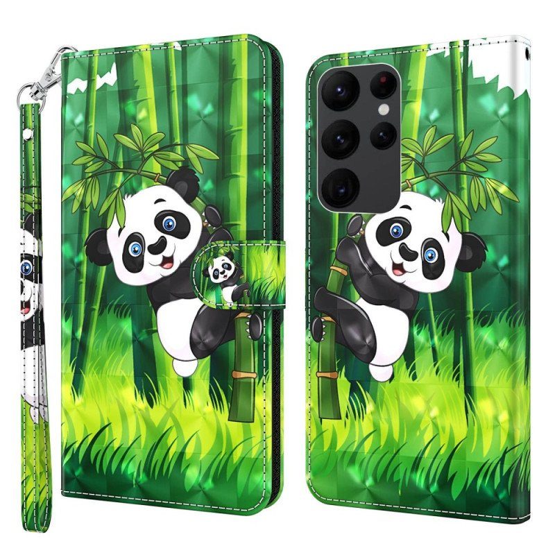 Folio-fodral Samsung Galaxy S23 Ultra 5G Med Kedjar Bambu Panda Med Snodd