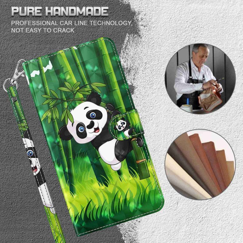 Folio-fodral Samsung Galaxy S23 Ultra 5G Med Kedjar Bambu Panda Med Snodd