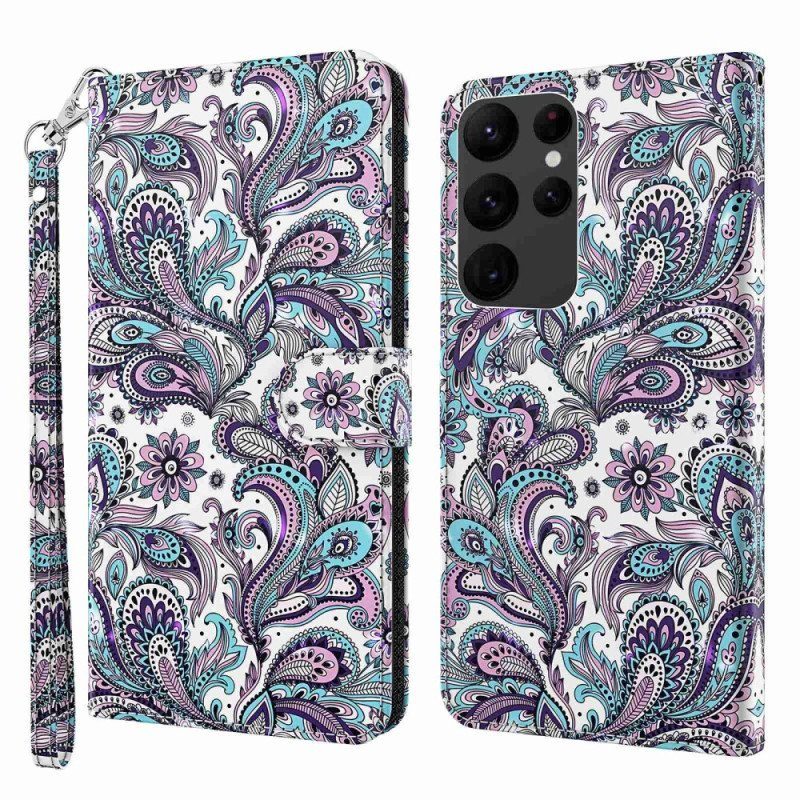 Folio-fodral Samsung Galaxy S23 Ultra 5G Med Kedjar Strappy Paisley Mönster