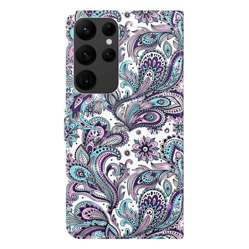 Folio-fodral Samsung Galaxy S23 Ultra 5G Med Kedjar Strappy Paisley Mönster