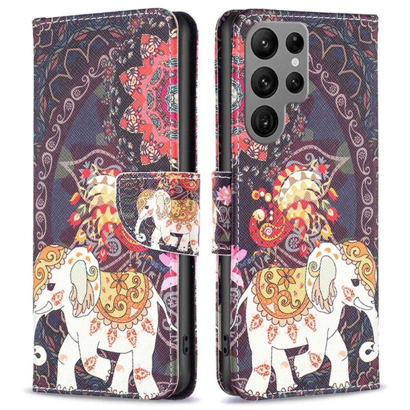 Folio-fodral Samsung Galaxy S23 Ultra 5G Tribal Elefant