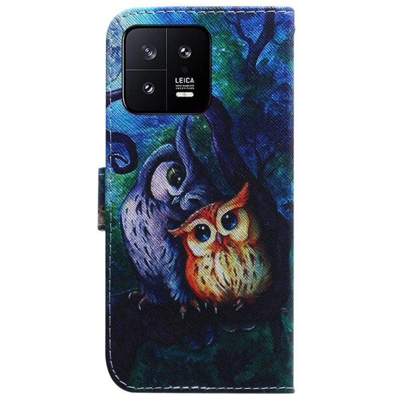 Folio-fodral Xiaomi 13 Med Kedjar Strappy Owls Målning