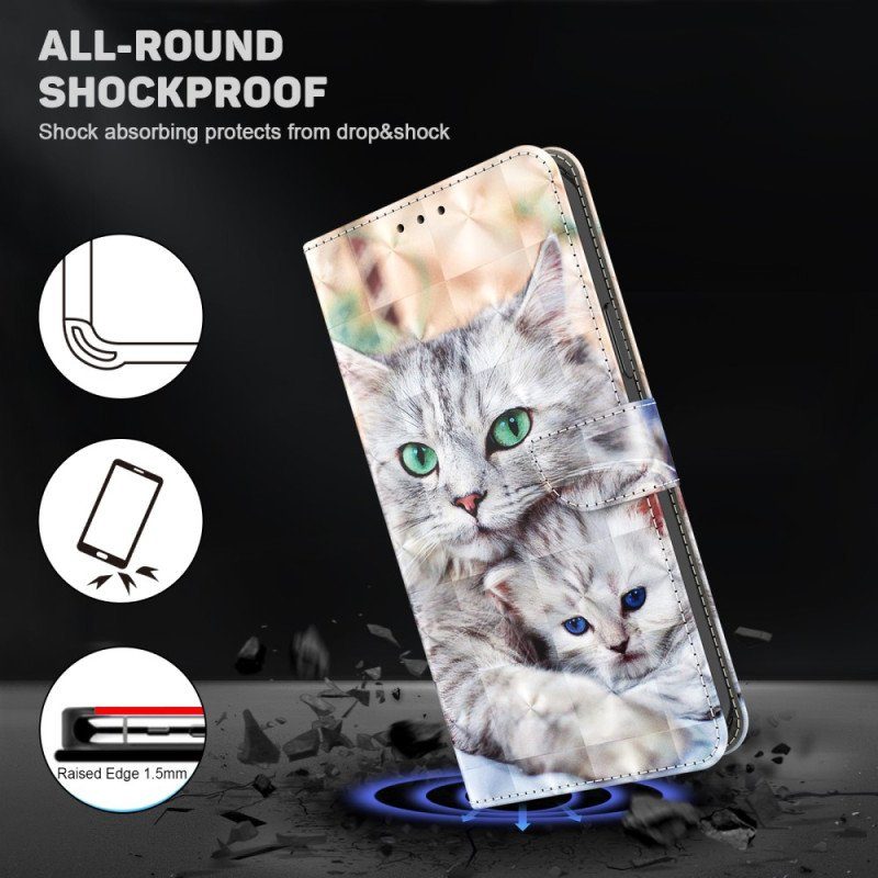 Läderfodral Google Pixel 7A Med Kedjar Strappy Cat Family