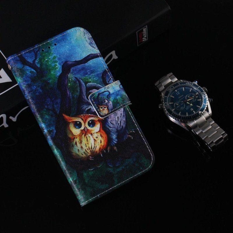 Läderfodral Poco X5 5G Med Kedjar Strappy Owls Målning