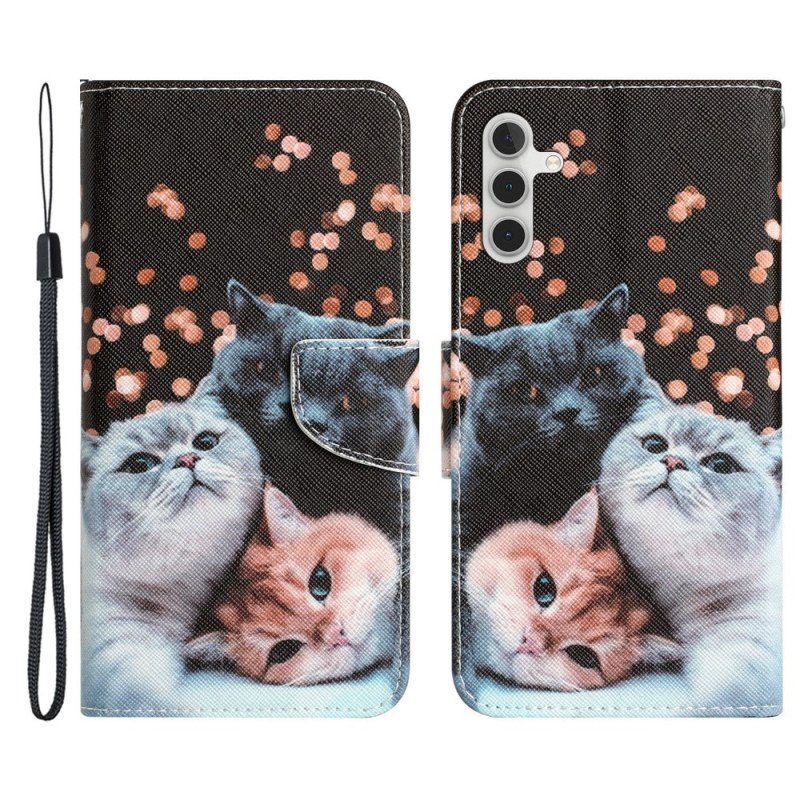 Läderfodral Samsung Galaxy A54 5G Med Kedjar Endast Thong Cats