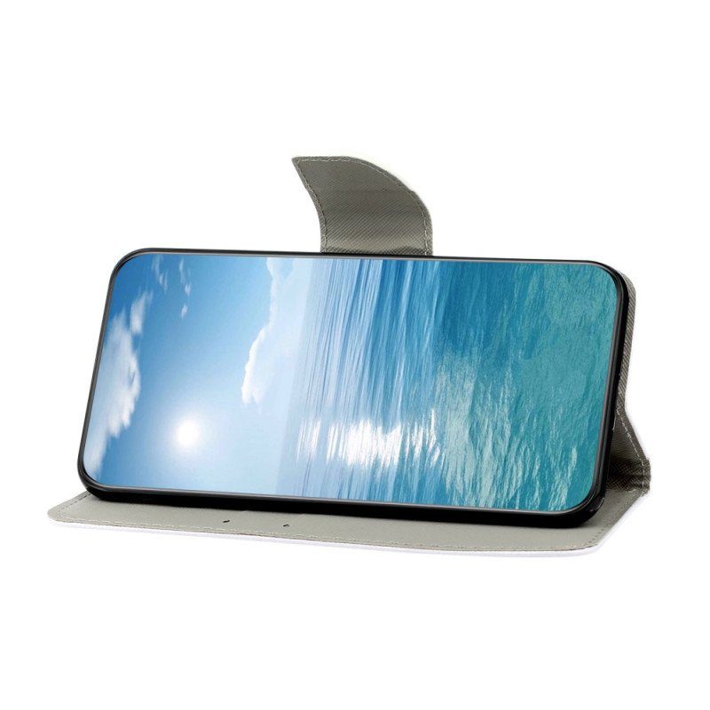 Läderfodral Samsung Galaxy A54 5G Med Kedjar Grönögd Katt I Rem
