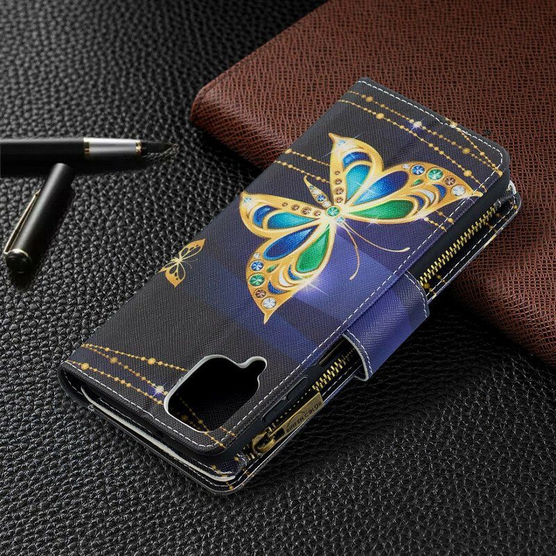 Läderfodral Samsung Galaxy M12 / A12 Fjärilar Med Dragkedja