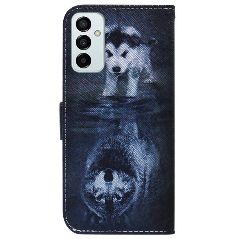 Läderfodral Samsung Galaxy M13 Med Kedjar Strappy Puppy Dream