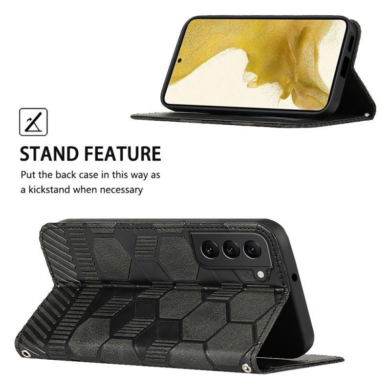 Läderfodral Samsung Galaxy S23 Plus 5G Med Kedjar Strappy Fotboll Stil