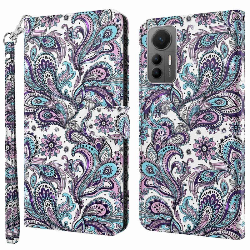 Läderfodral Xiaomi 12 Lite Med Kedjar Strappy Paisley Mönster