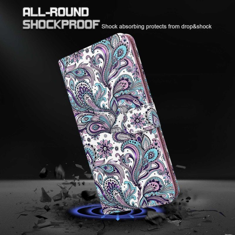 Läderfodral Xiaomi 12 Lite Med Kedjar Strappy Paisley Mönster