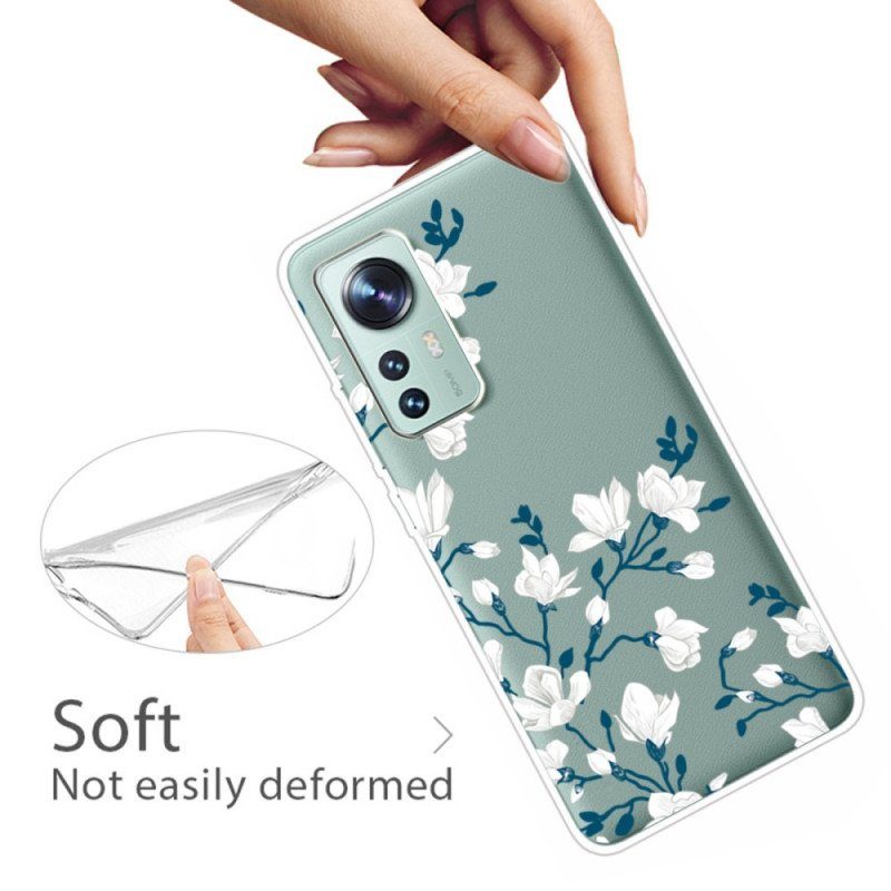 Mobilskal Xiaomi 12 Pro Silikon Vita Blommor