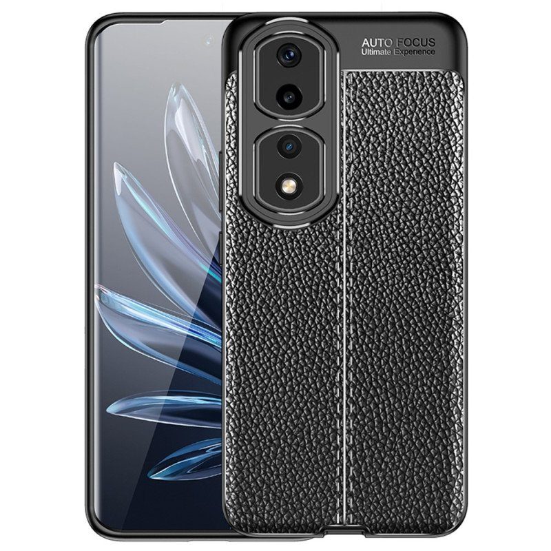 Skal Honor 90 Pro Dubbellinje Litchi Lädereffekt