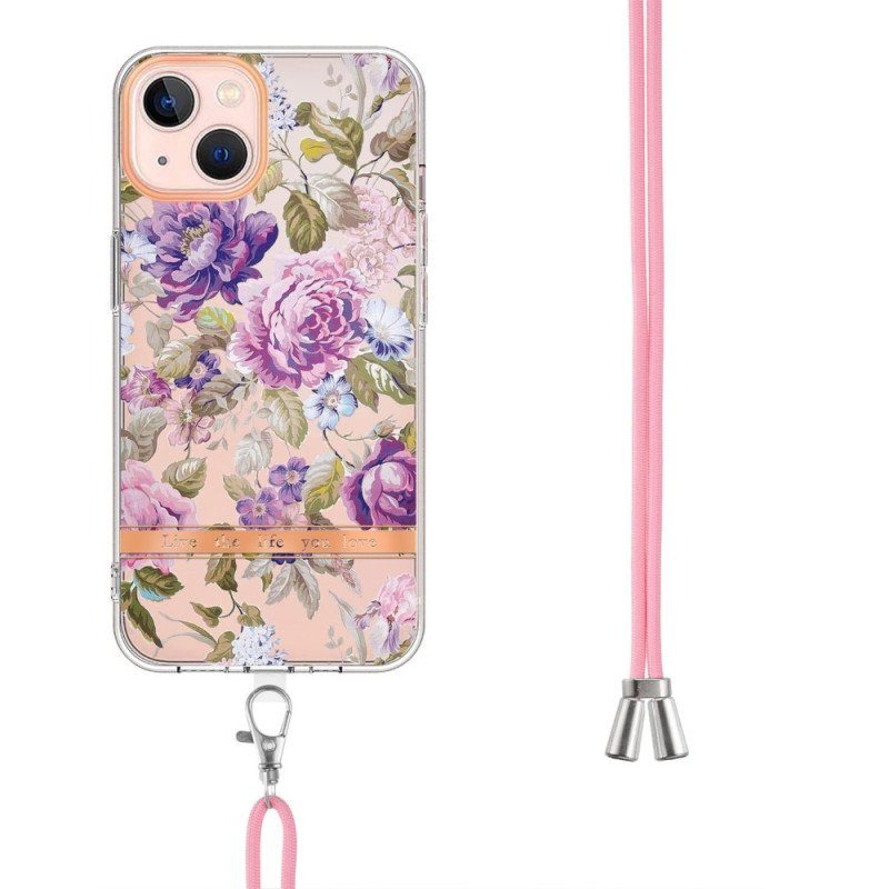 Skal iPhone 15 Plus Med Snodd Cordon Blommor