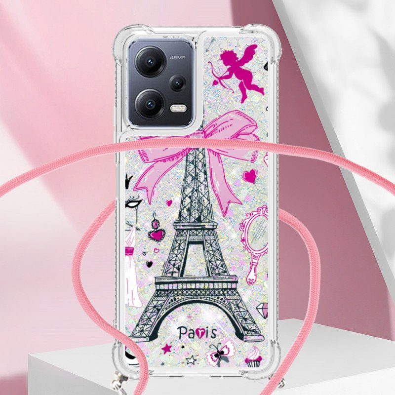 Skal Poco X5 5G Med Snodd Eiffeltornet Glitter Dragsko