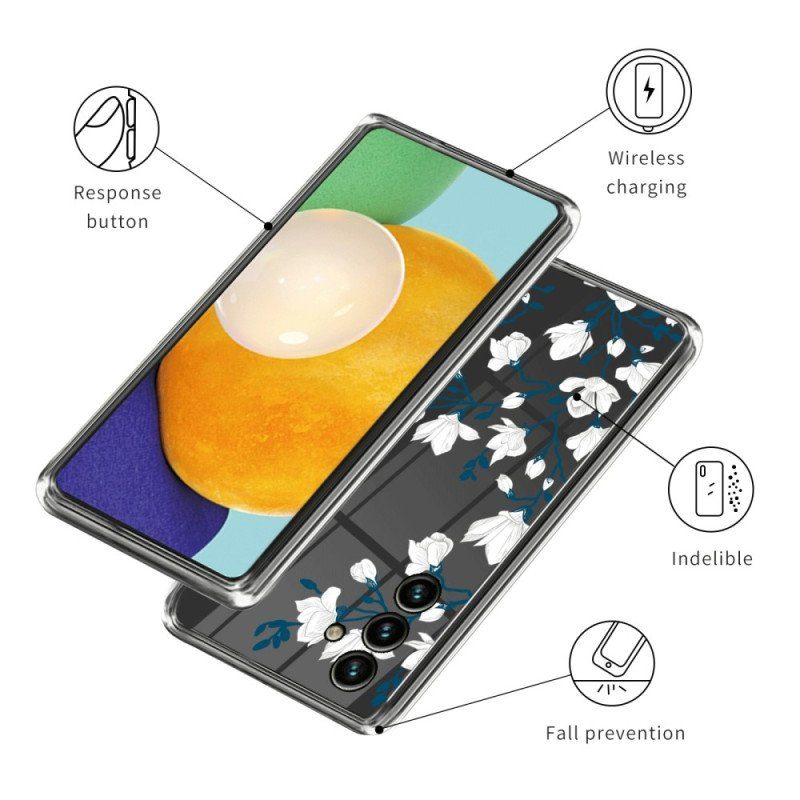 Skal Samsung Galaxy A14 / A14 5G Sömlösa Vita Blommor