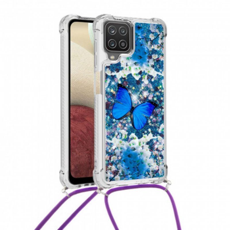 Skal Samsung Galaxy M12 / A12 Med Snodd Dragsko Med Paljettfjärilar