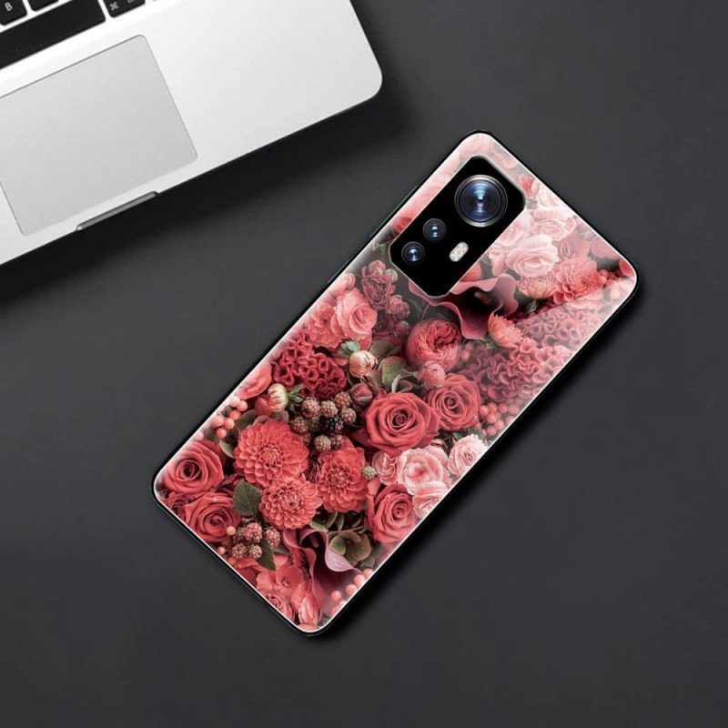 Skal Xiaomi 12 / 12X Rosa Blommor Härdat Glas
