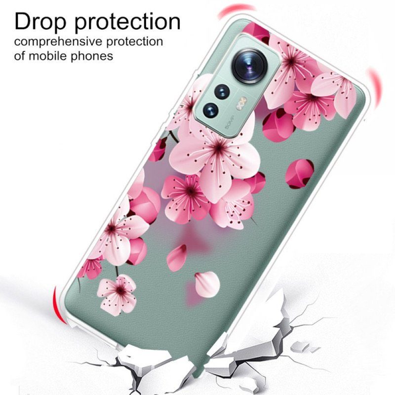 Skal Xiaomi 12 Pro Silikonrosa Blommor