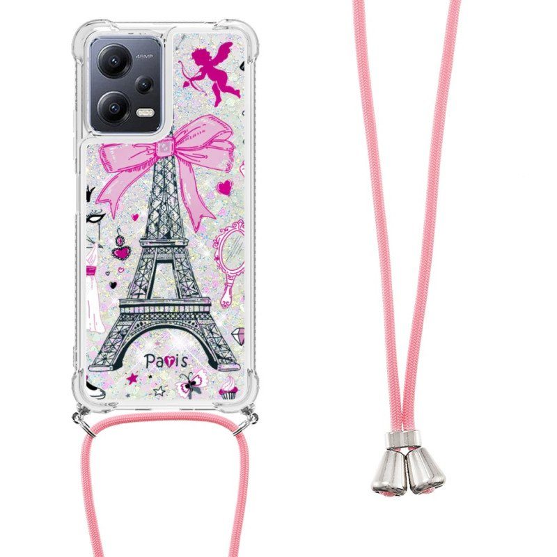 Skal Xiaomi Redmi Note 12 5G Med Snodd Eiffeltornet Glitter Dragsko