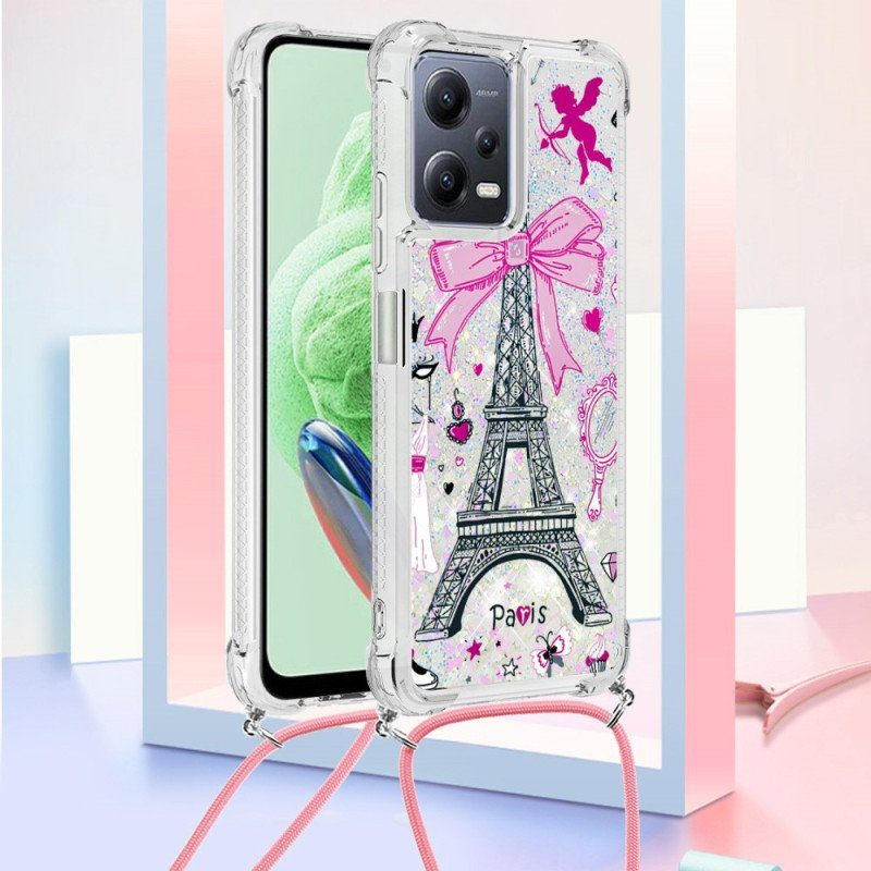 Skal Xiaomi Redmi Note 12 5G Med Snodd Eiffeltornet Glitter Dragsko